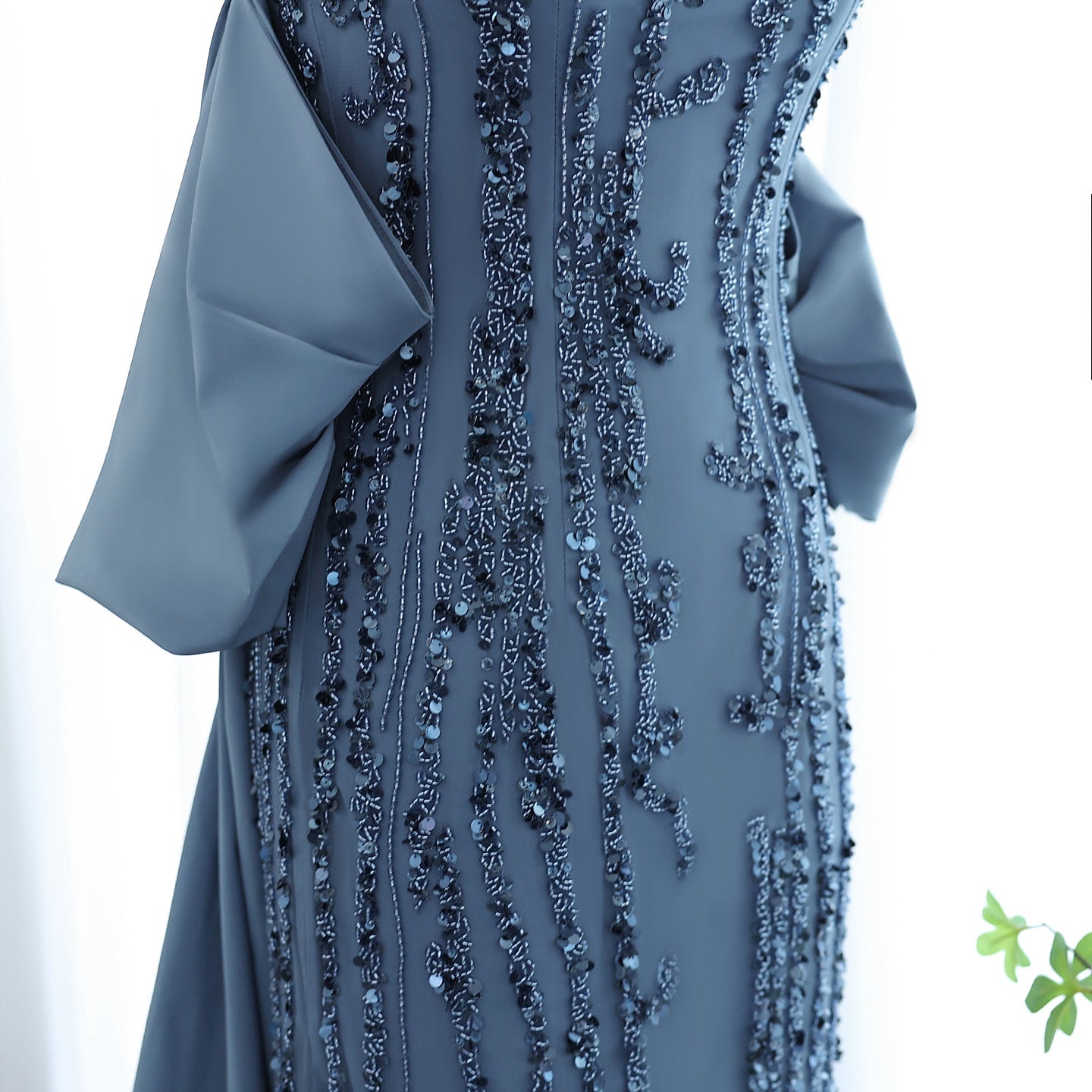 Luxury Beaded Blue Strapless Sheath Evening Dress with Cape SS454