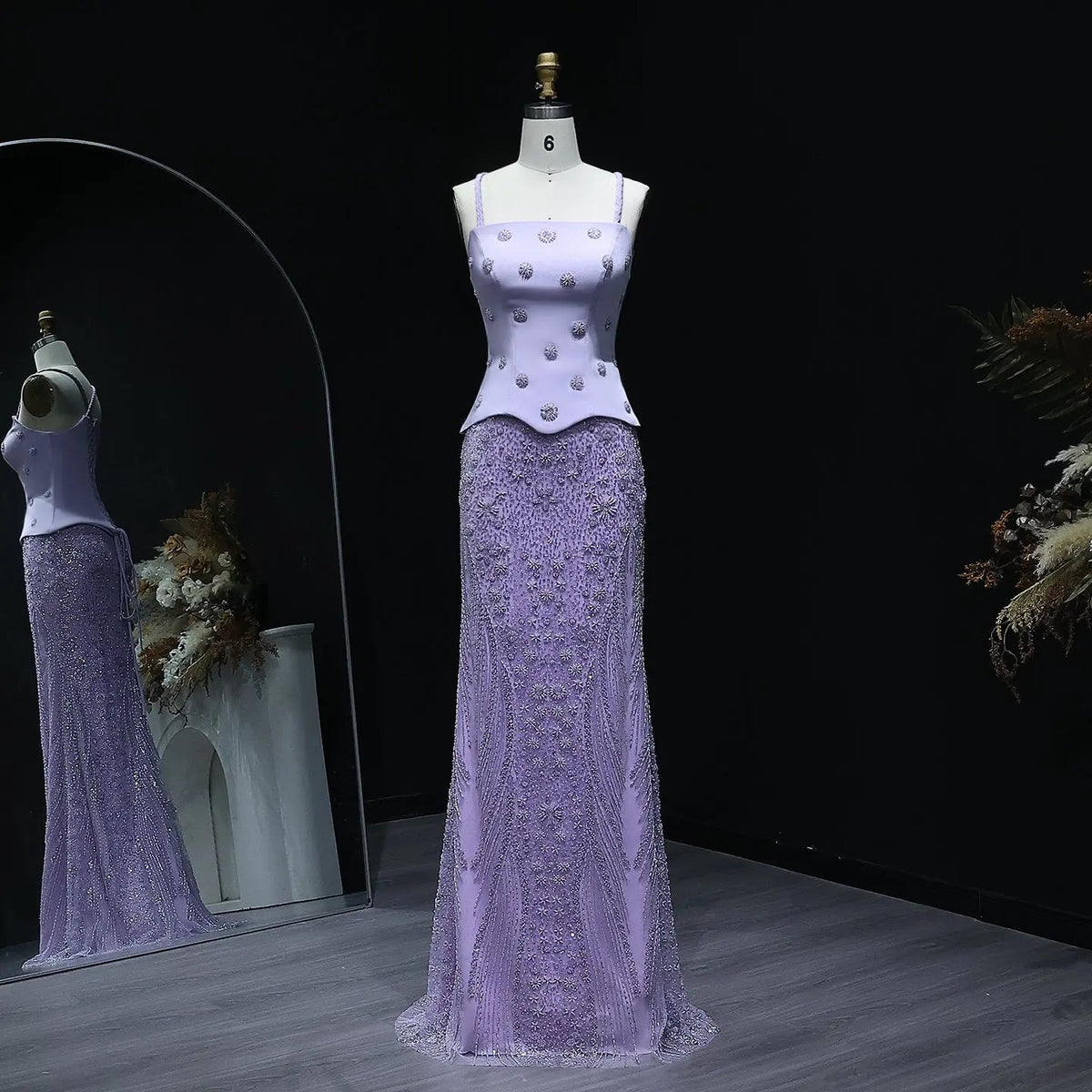 Chic Lilac Two Pieces Evening Dress with Spaghetti Straps SS697