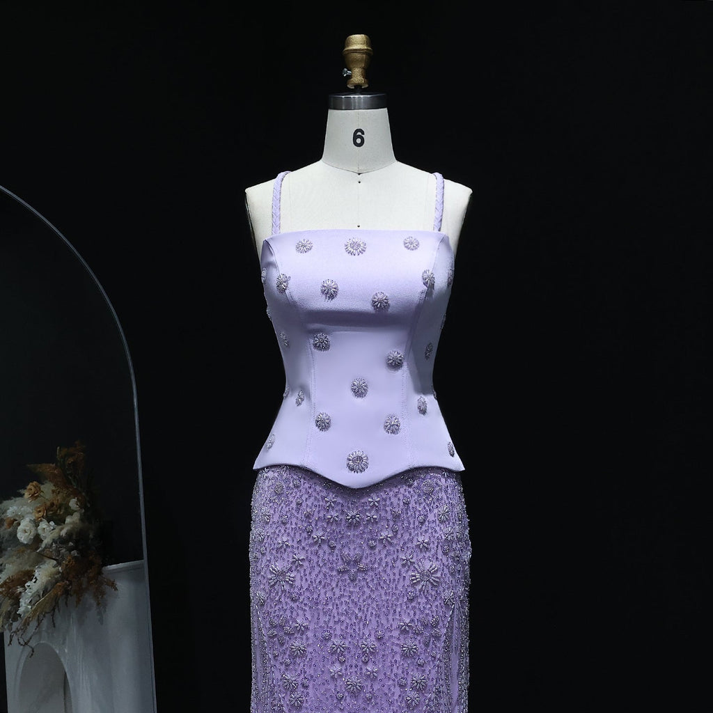 Luxury Sage Green Beaded 2 Pieces Evening Dress SS697