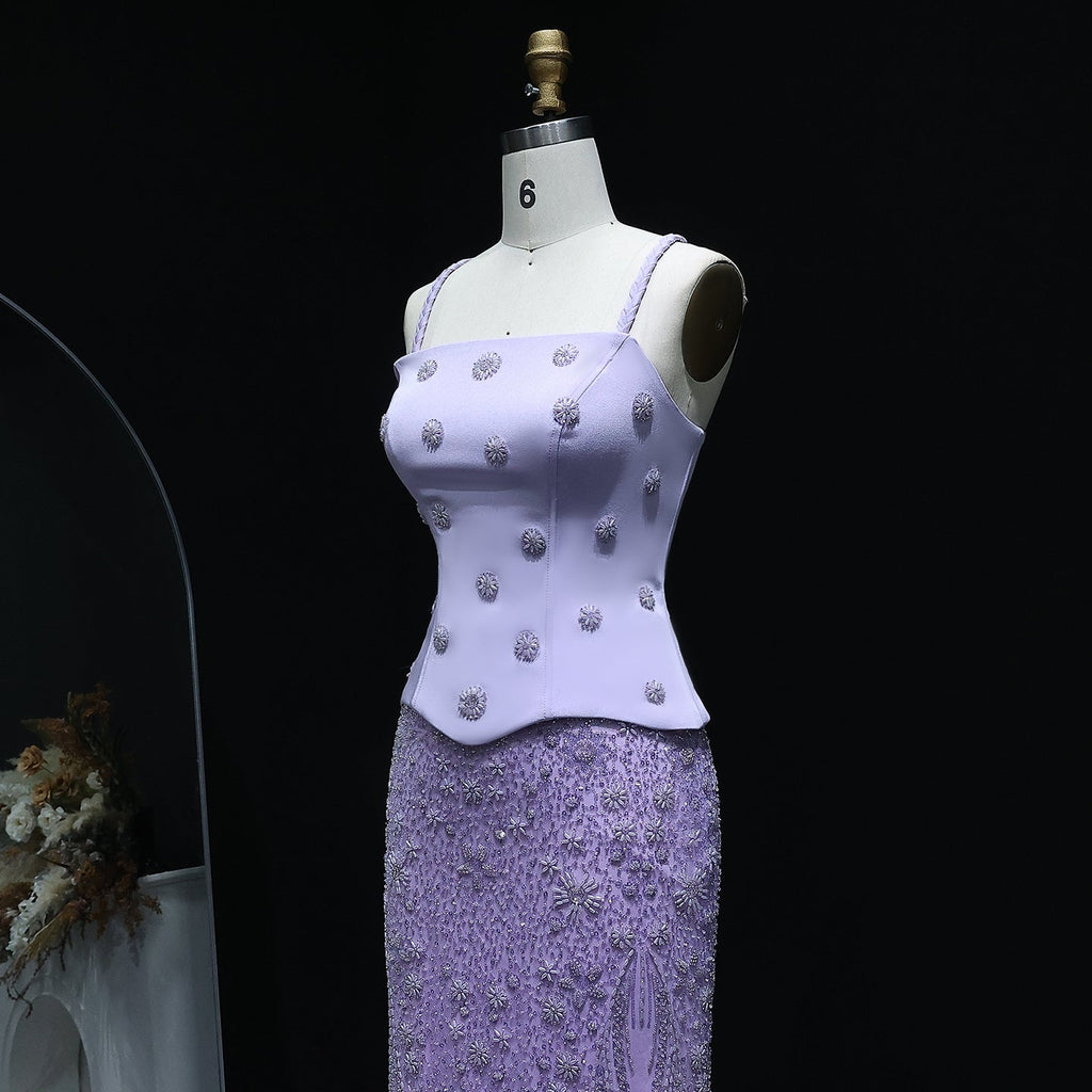 Luxury Sage Green Beaded 2 Pieces Evening Dress SS697