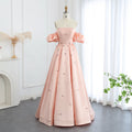 Elegant Crystal Blush Pink Satin Evening Dresses with Cap Sleeves SS442