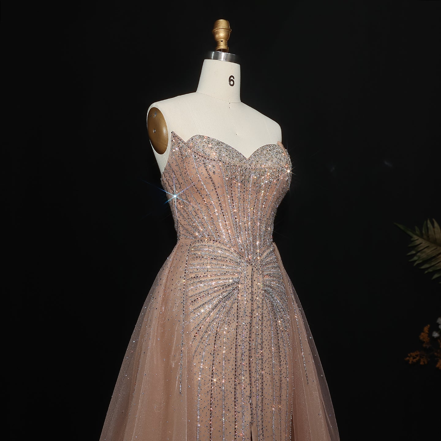 Luxury Beaded Champagne Evening Dress with Overskirt SS360