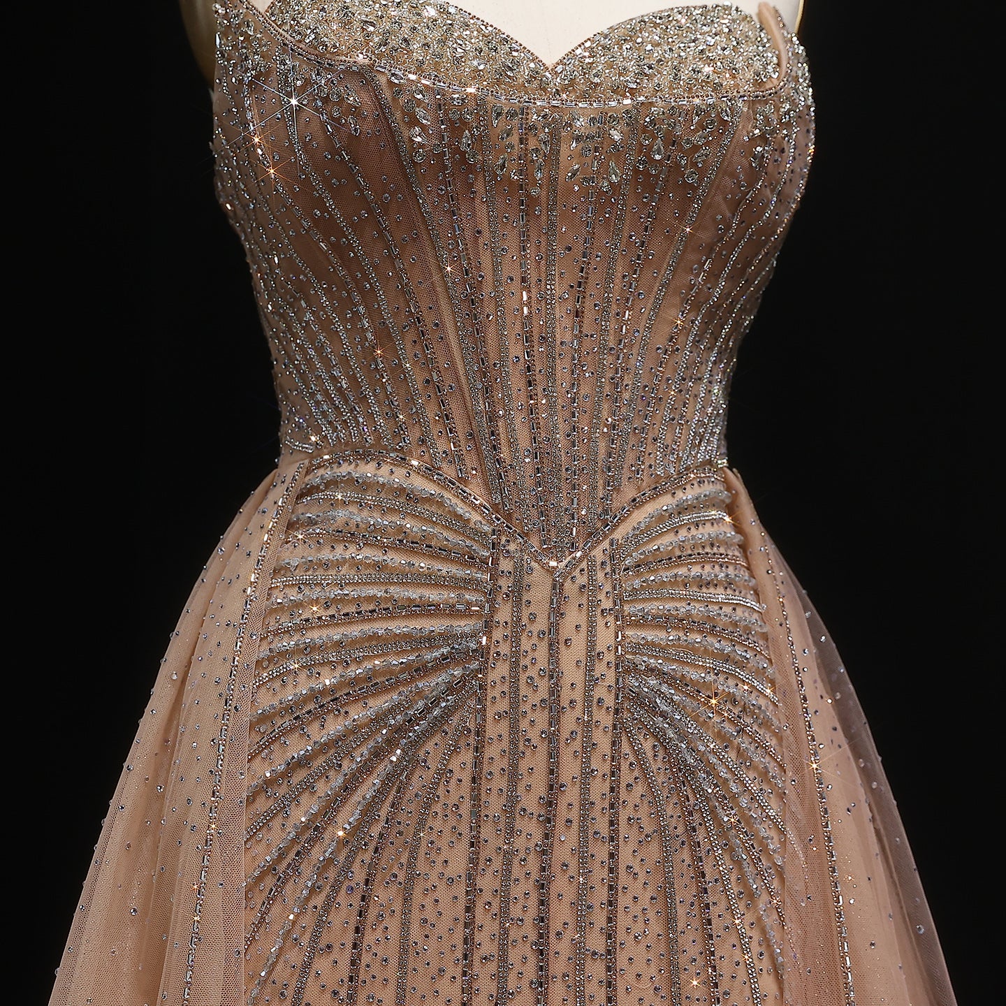 Luxury Beaded Champagne Evening Dress with Overskirt SS360