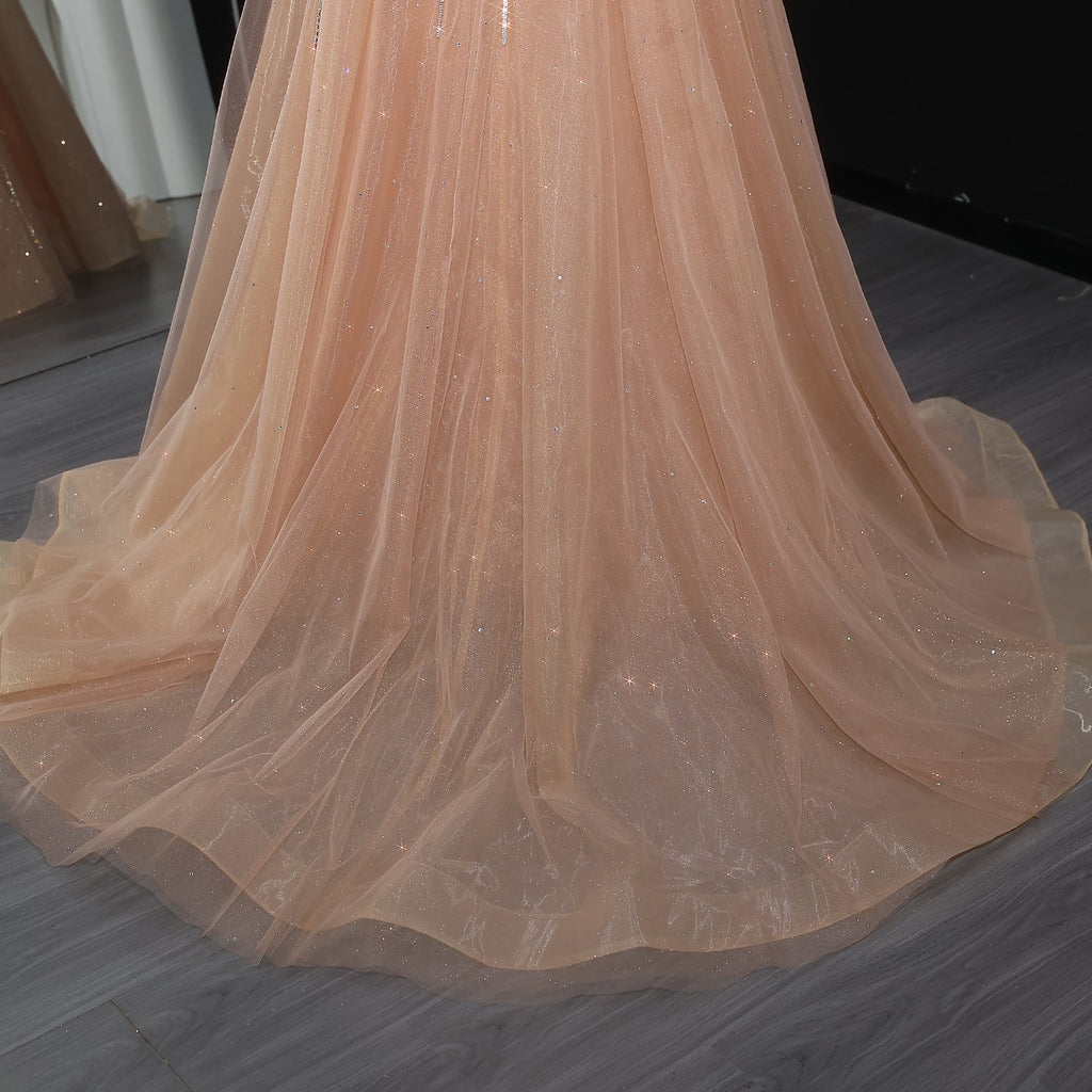 Luxury Beaded Champagne Evening Dress with Overskirt SS360