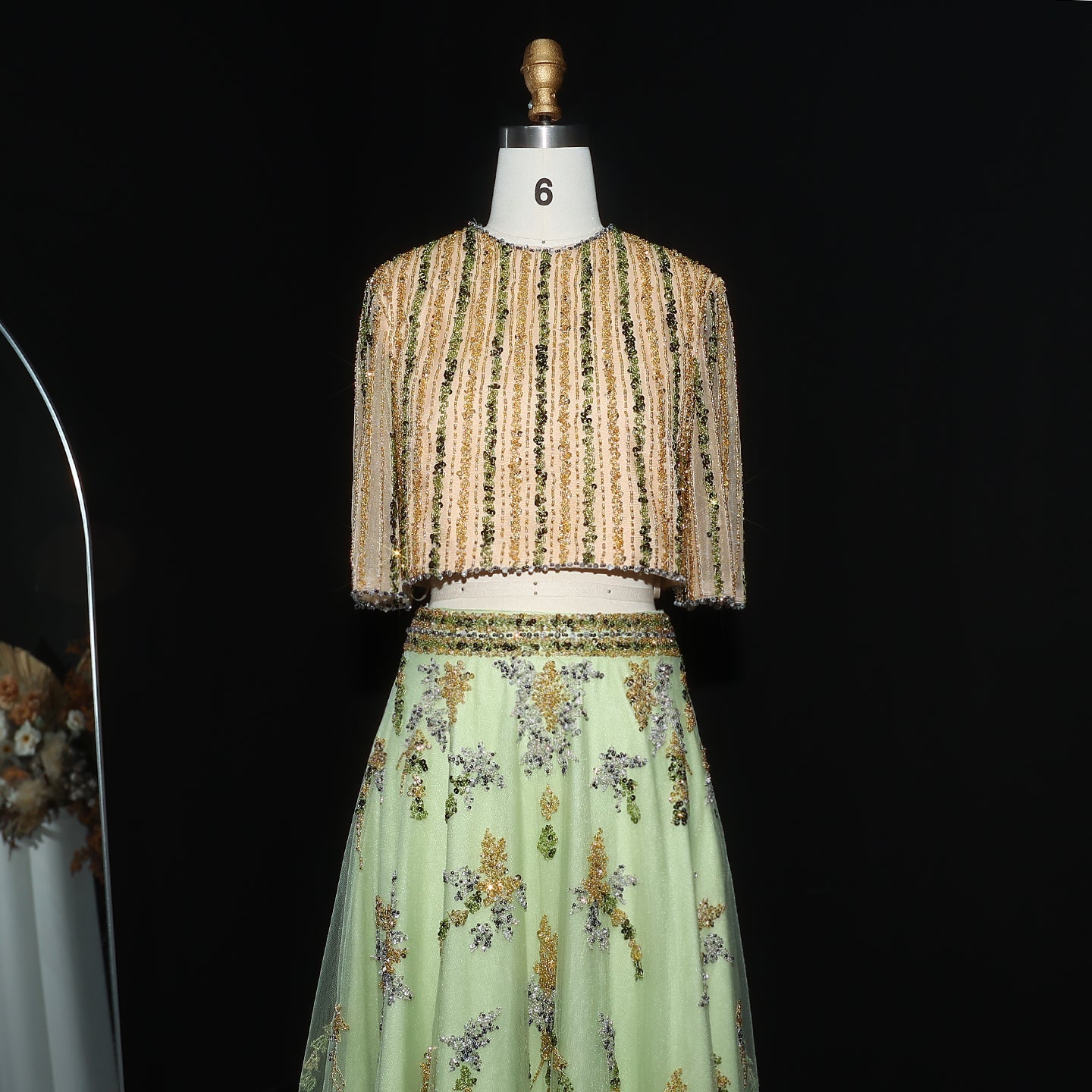 Luxury Blue Yellow 2 Pieces A-Line Half Sleeves Evening Dress SS490