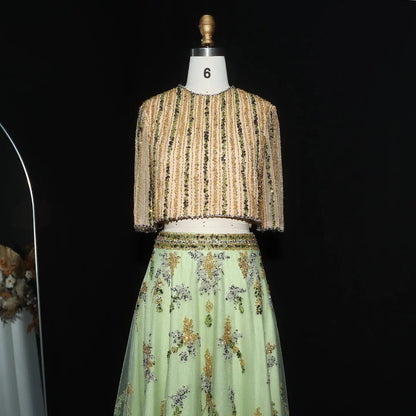 Luxury Beaded Yellow 2 Pieces Evening Dress SS490