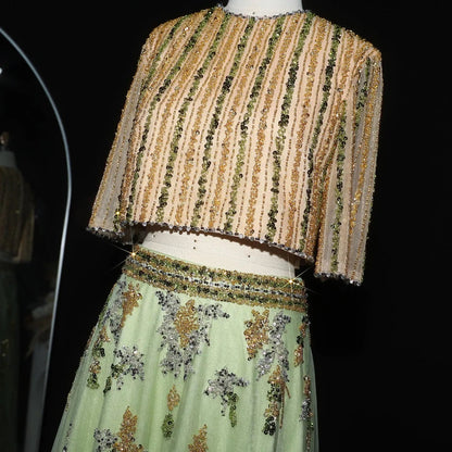 Luxury Beaded Yellow 2 Pieces Evening Dress SS490