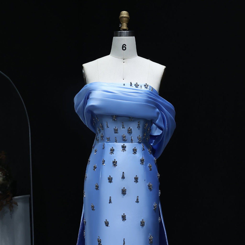 Elegant Crystal Blue Evening Dress with Overskirt SS270