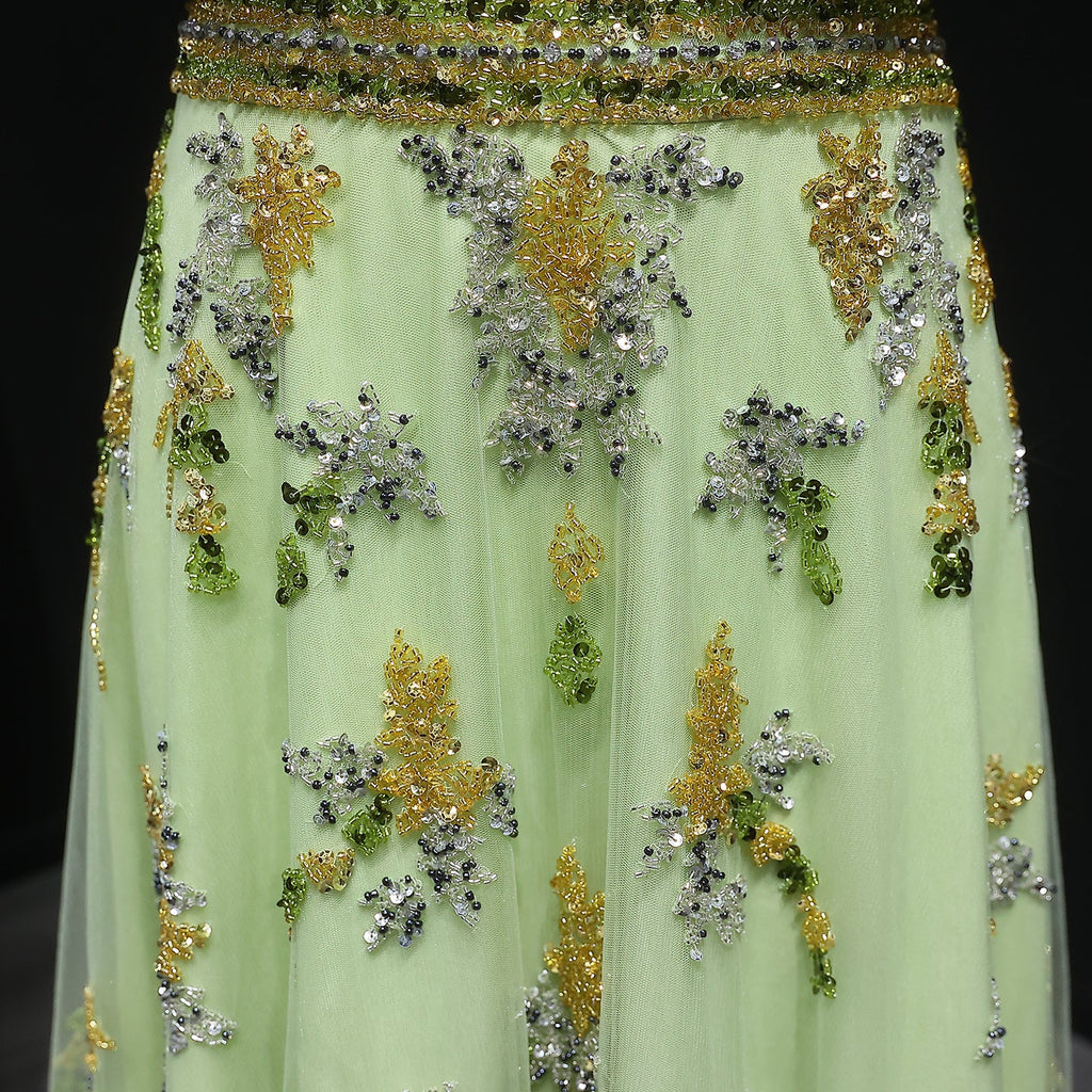 Luxury Blue Yellow 2 Pieces A-Line Half Sleeves Evening Dress SS490