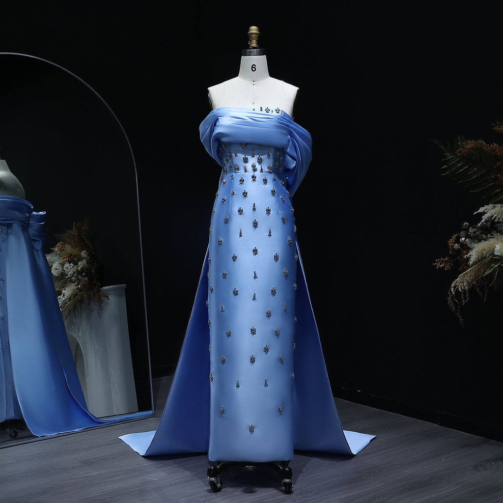 Elegant Crystal Blue Evening Dress with Overskirt SS270