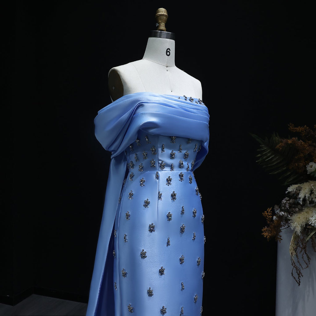 Elegant Crystal Blue Evening Dress with Overskirt SS270
