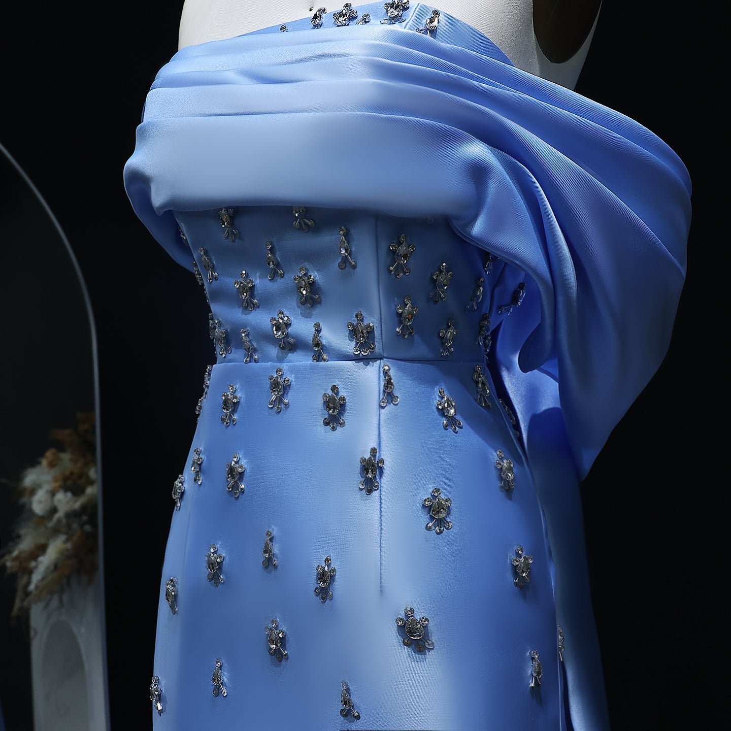 Elegant Crystal Blue Evening Dress with Overskirt SS270