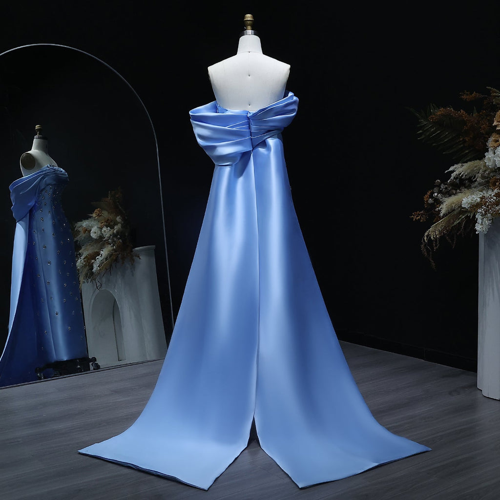 Elegant Crystal Blue Evening Dress with Overskirt SS270