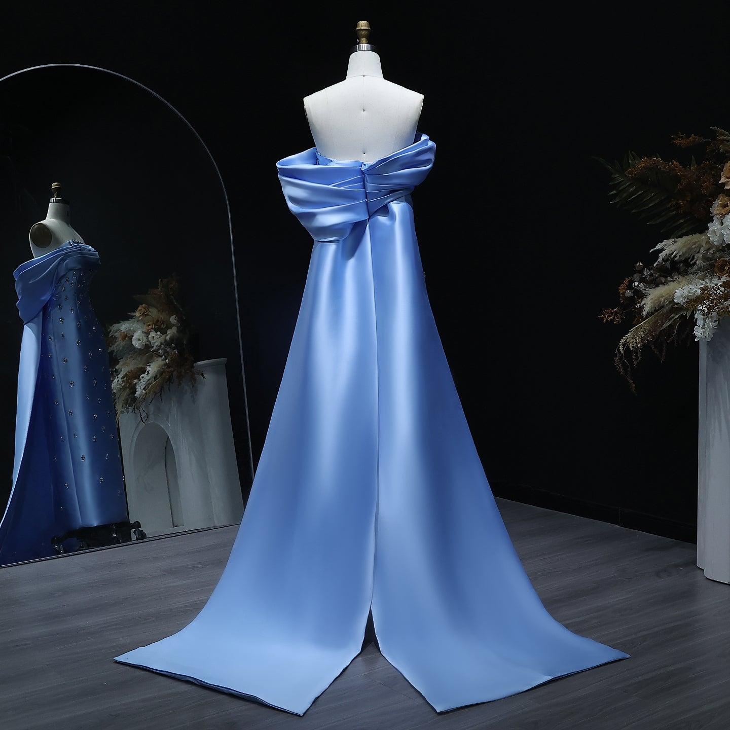 Elegant Crystal Blue Evening Dress with Overskirt SS270
