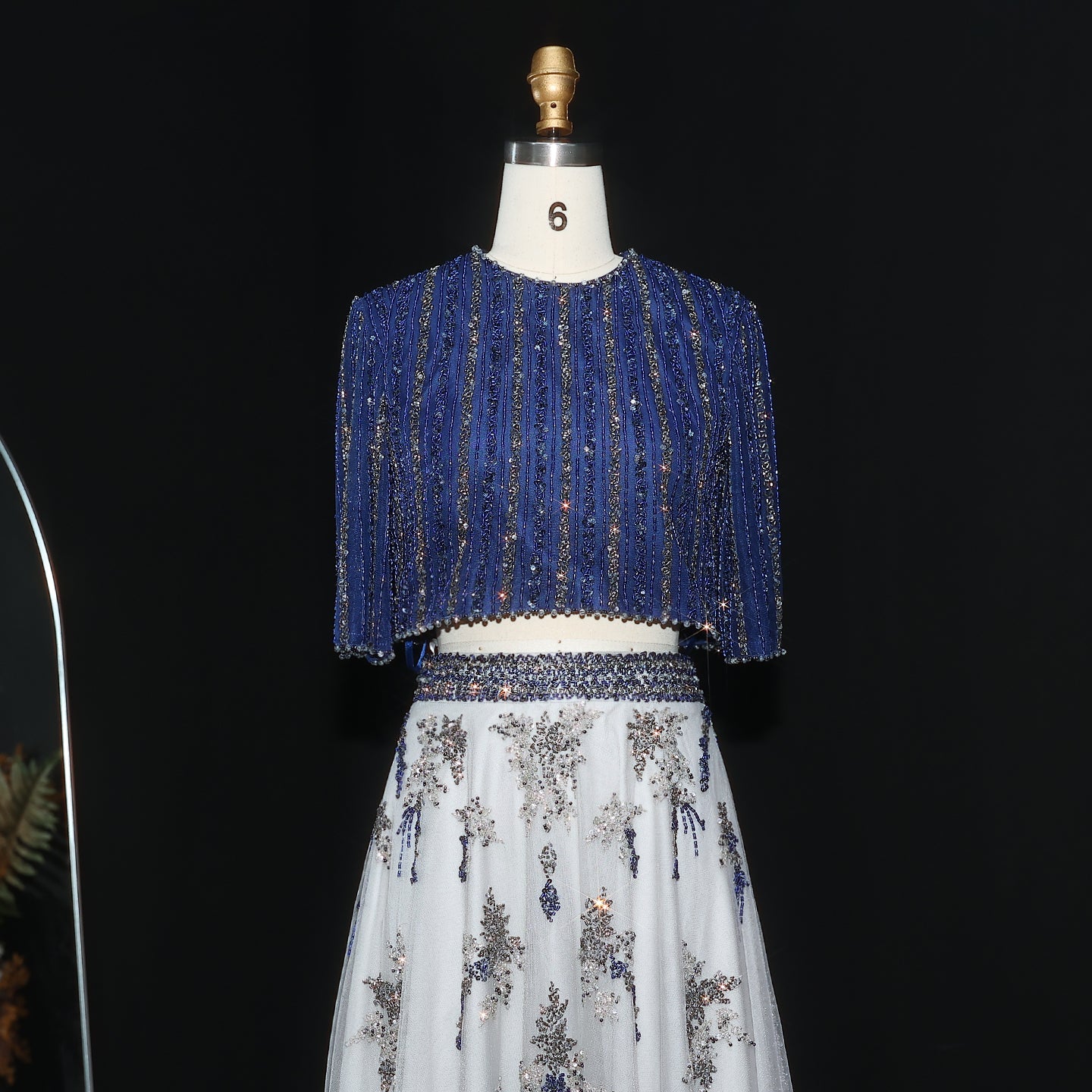 Luxury Blue Yellow 2 Pieces A-Line Half Sleeves Evening Dress SS490