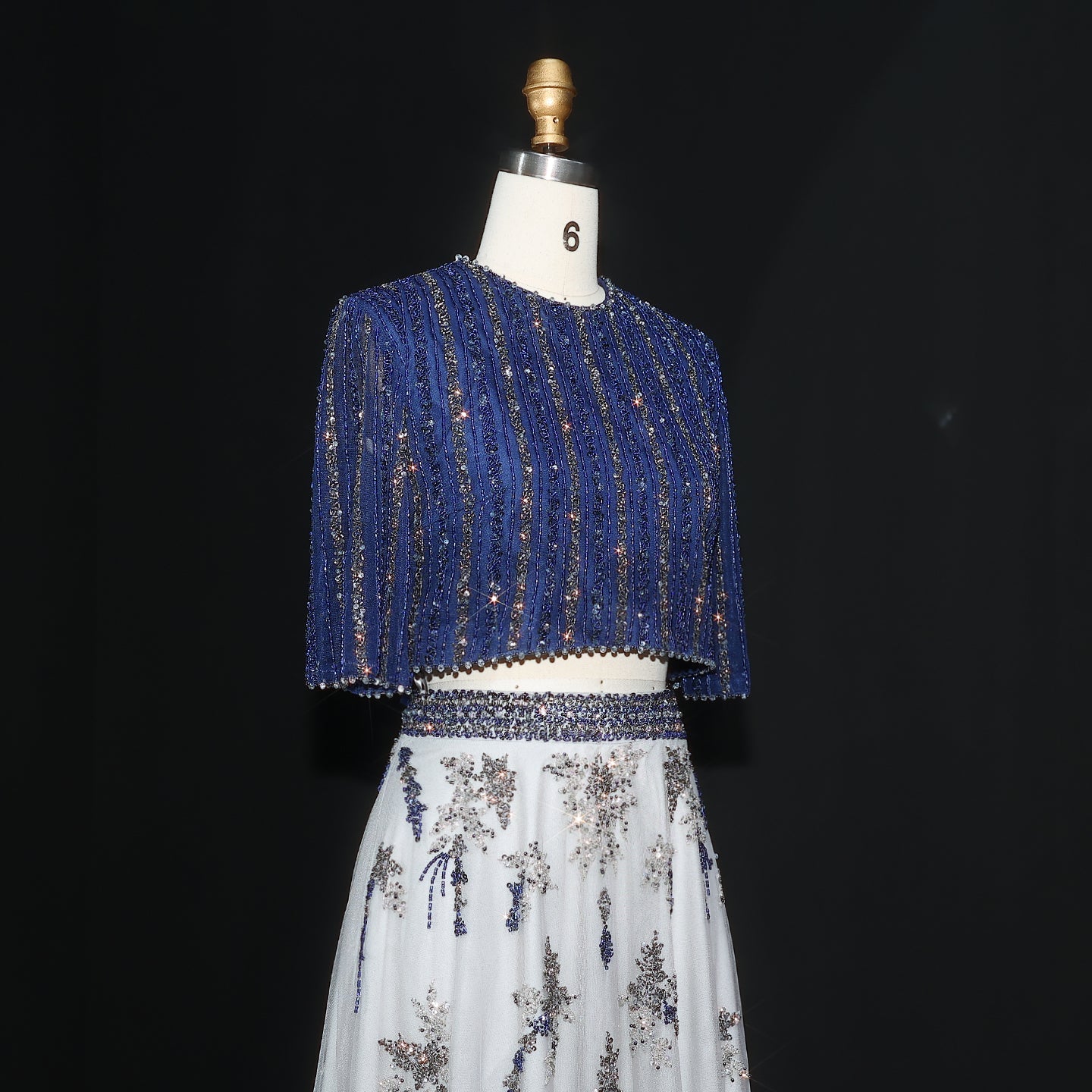 Luxury Blue Yellow 2 Pieces A-Line Half Sleeves Evening Dress SS490