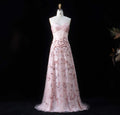 Elegant Pink Beaded Embroidered Strapless Evening Dress SS529