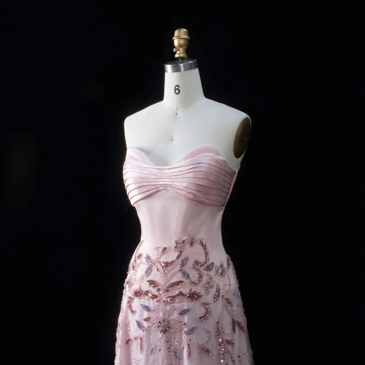 Luxury Pink Embroidered Beaded Strapless Fitted Evening Dress SS529
