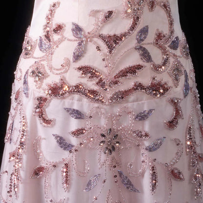 Luxury Pink Embroidered Beaded Strapless Fitted Evening Dress SS529