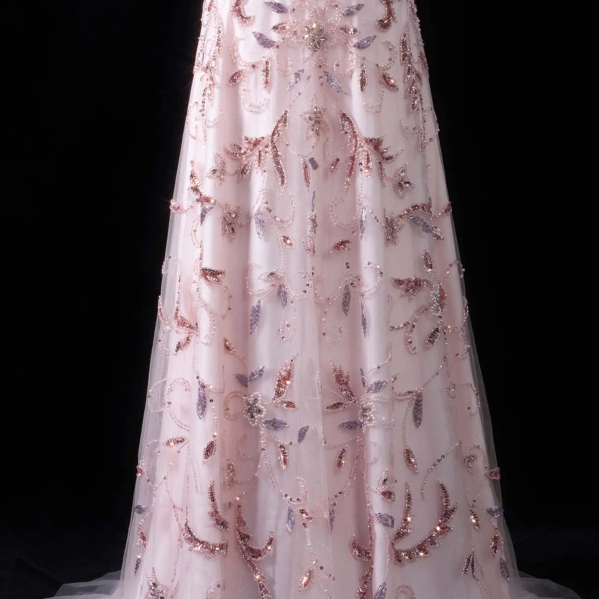 Luxury Pink Embroidered Beaded Strapless Fitted Evening Dress SS529