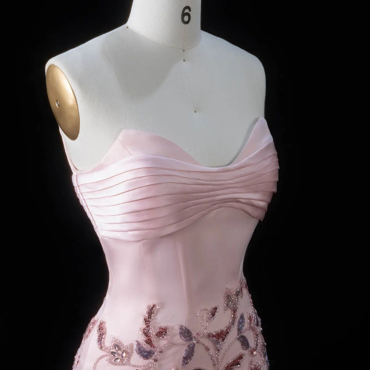 Luxury Pink Embroidered Beaded Strapless Fitted Evening Dress SS529