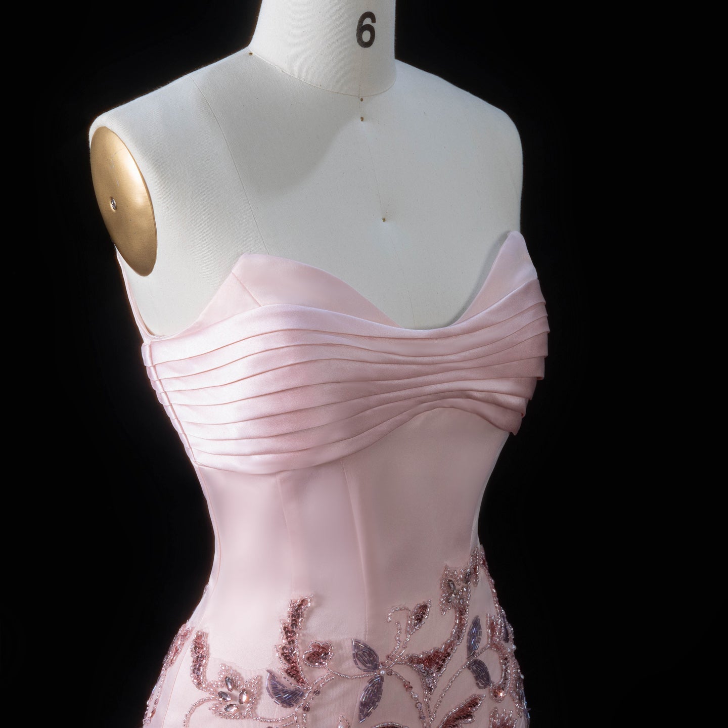 Elegant Pink Beaded Embroidered Strapless Evening Dress SS529