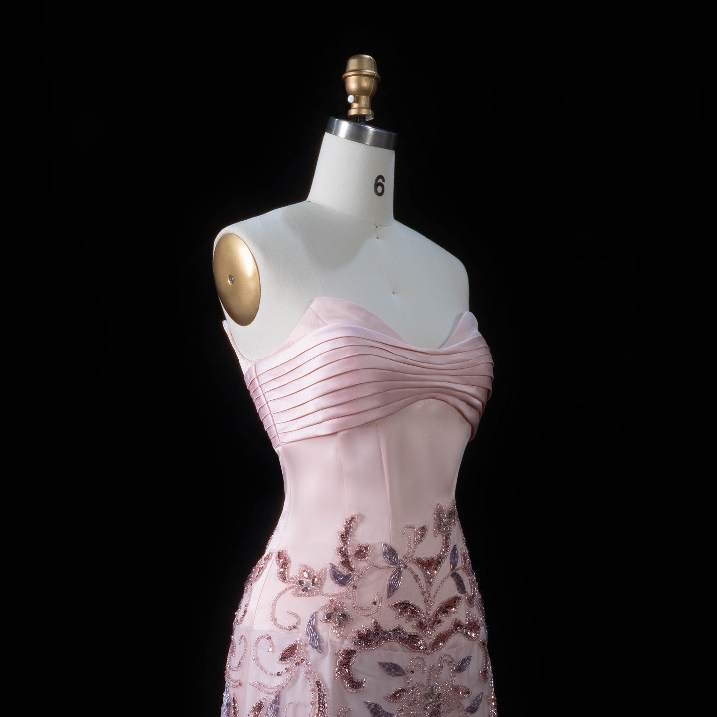 Elegant Pink Beaded Embroidered Strapless Evening Dress SS529