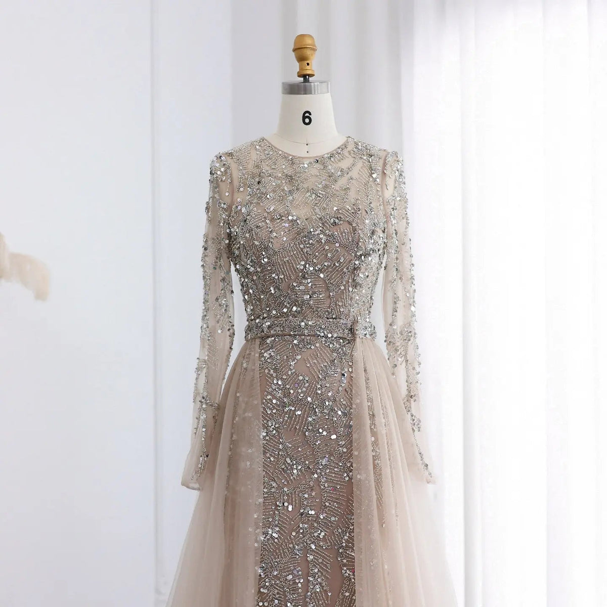 Luxury Turquoise Long Sleeve Evening Dress with Overskirt SS183
