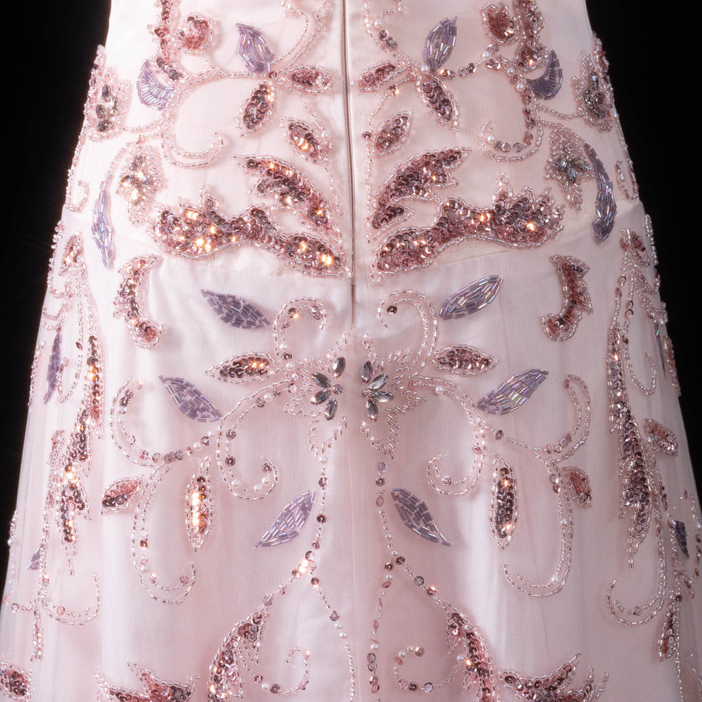 Elegant Pink Beaded Embroidered Strapless Evening Dress SS529