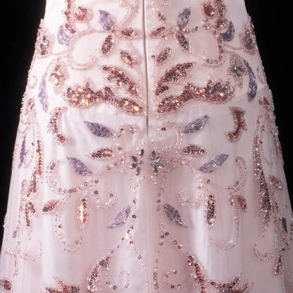 Luxury Pink Embroidered Beaded Strapless Fitted Evening Dress SS529