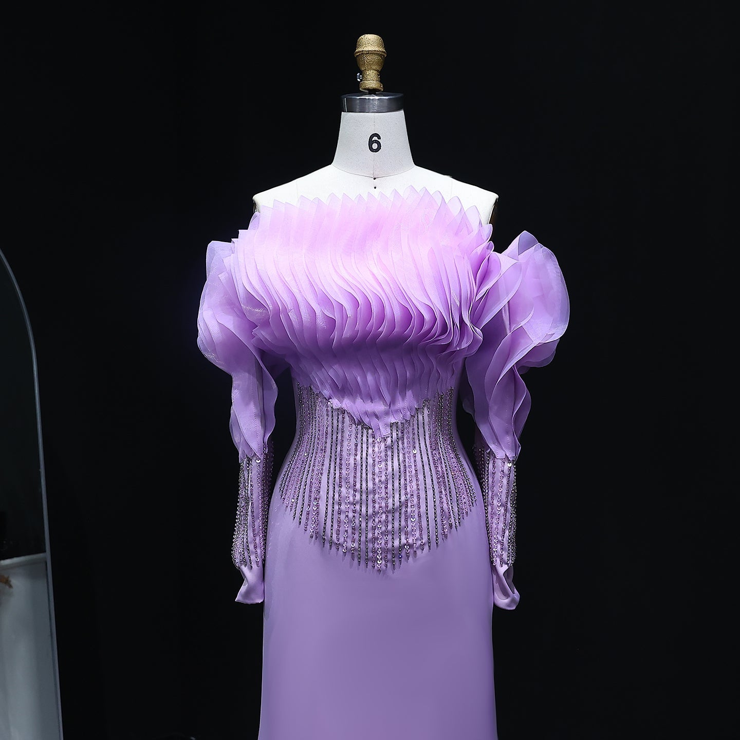 Elegant Beaded Lilac Off Shoulder Evening Dress XD-006