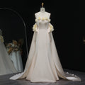 Elegant 3D Flowers Peach Mermaid Evening Dress with Cape SF189
