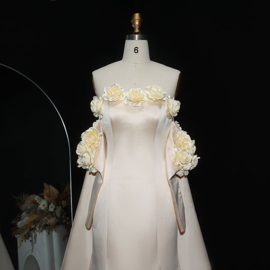 Elegant 3D Flowers Peach Mermaid Evening Dress with Cape SF189