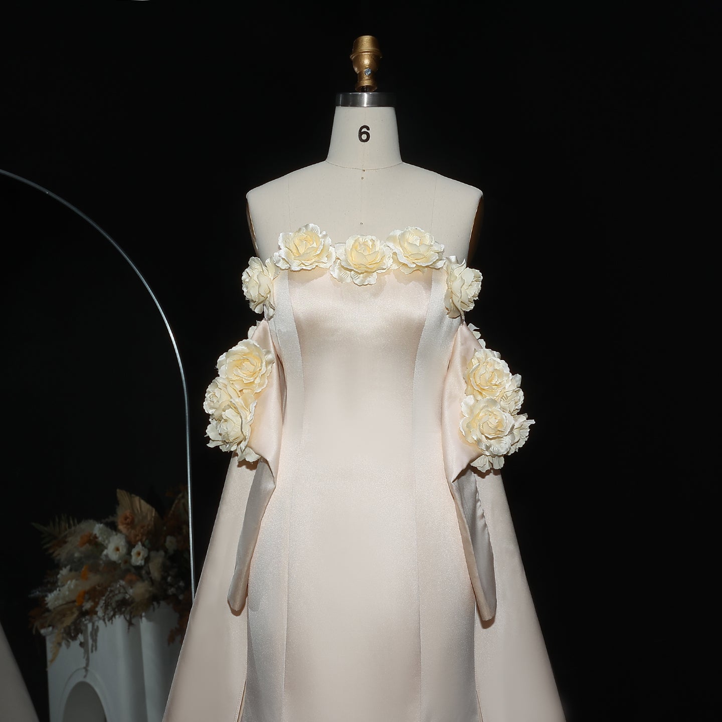 Elegant 3D Flowers Peach Mermaid Evening Dress with Cape SF189