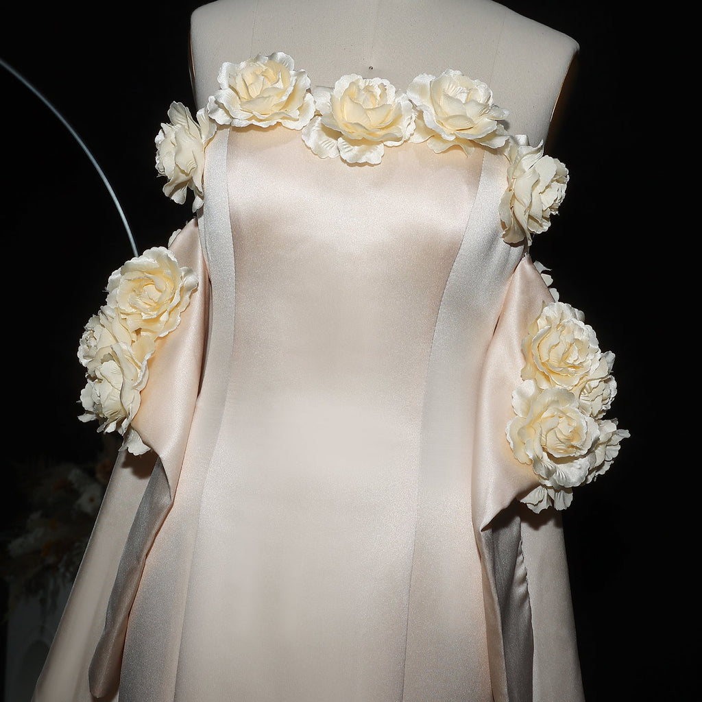 Elegant 3D Flowers Peach Mermaid Evening Dress with Cape SF189