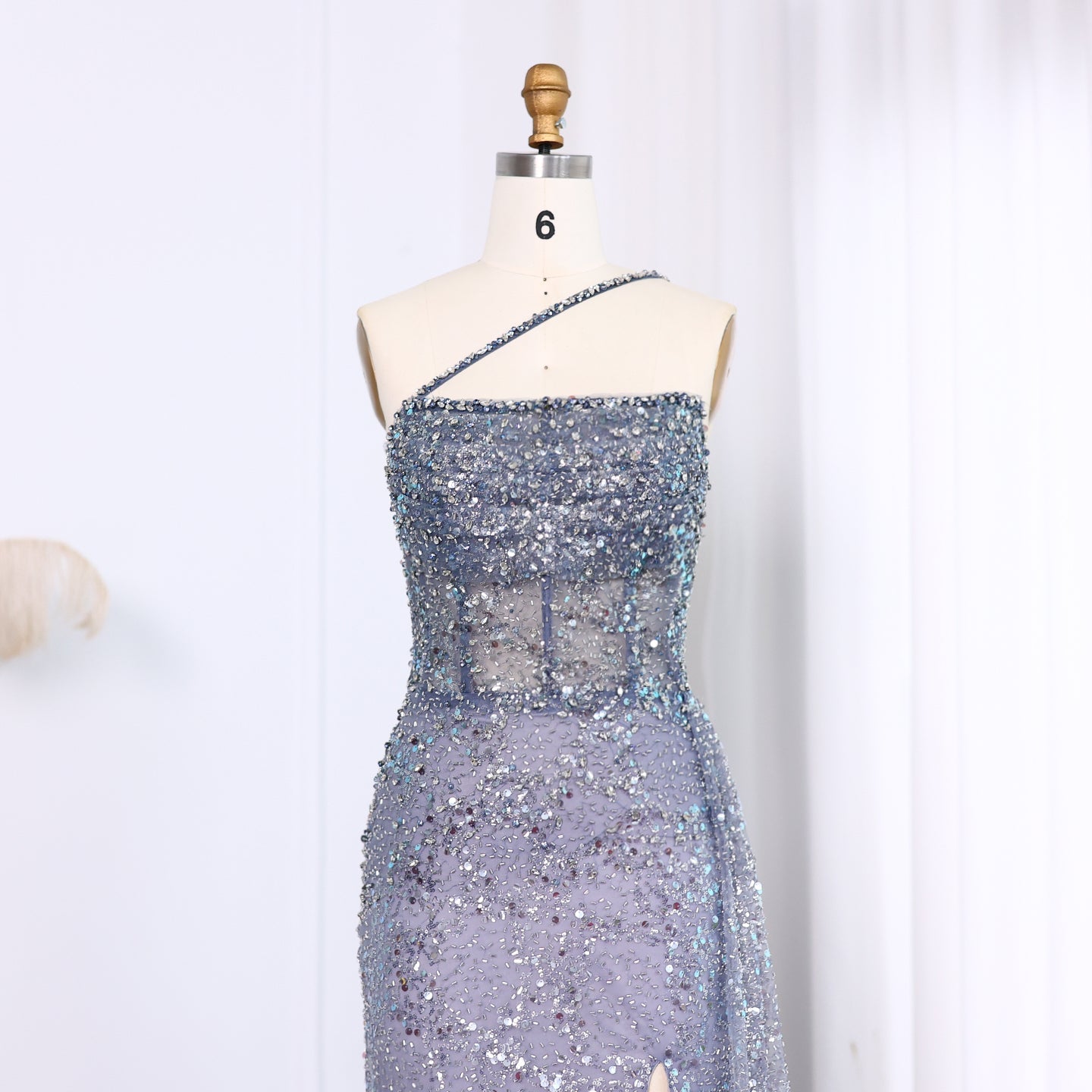 Luxury Blue One Shoulder Evening Dress with Overskirt SS710