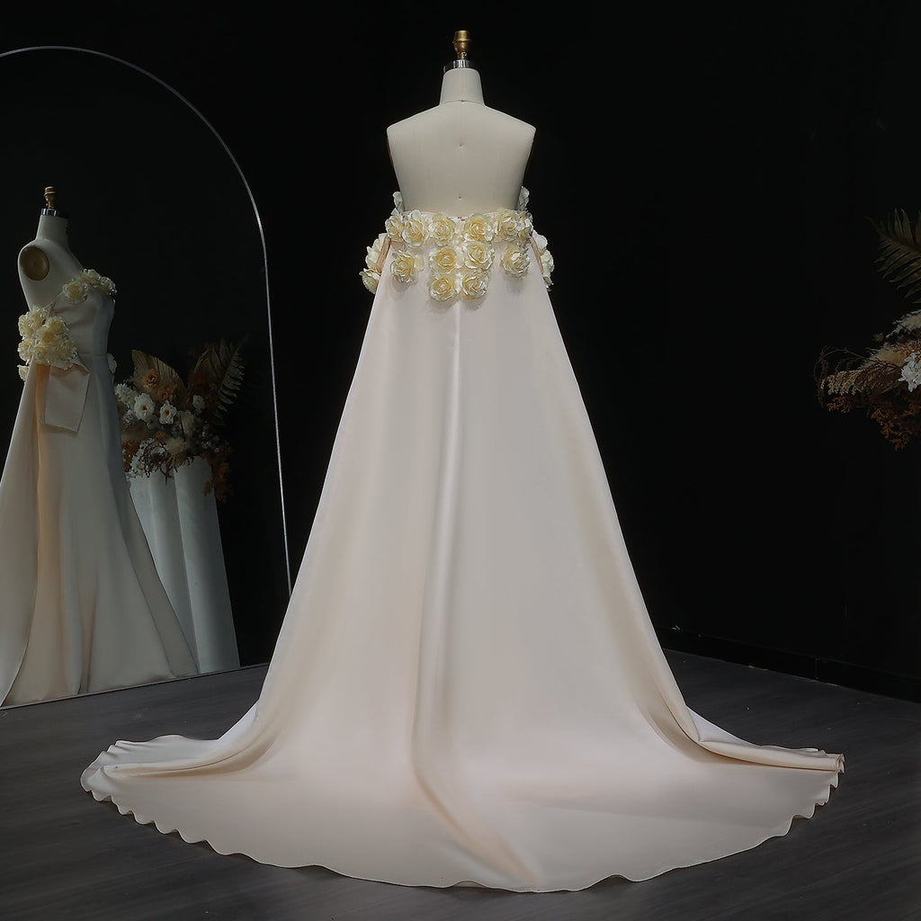 Elegant 3D Flowers Peach Mermaid Evening Dress with Cape SF189