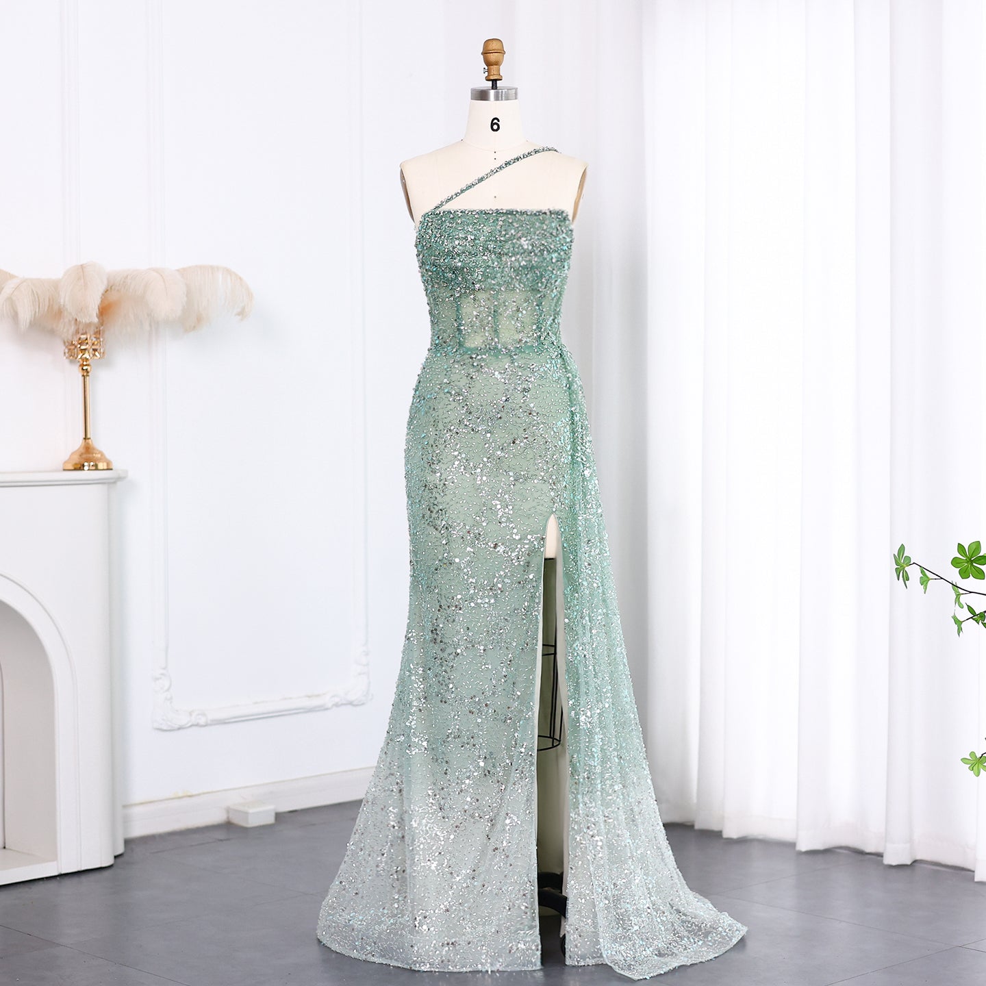 Luxury Blue One Shoulder Evening Dress with Overskirt SS710