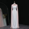 Luxury White Sheath Evening Dress with Crystal Cape SF251