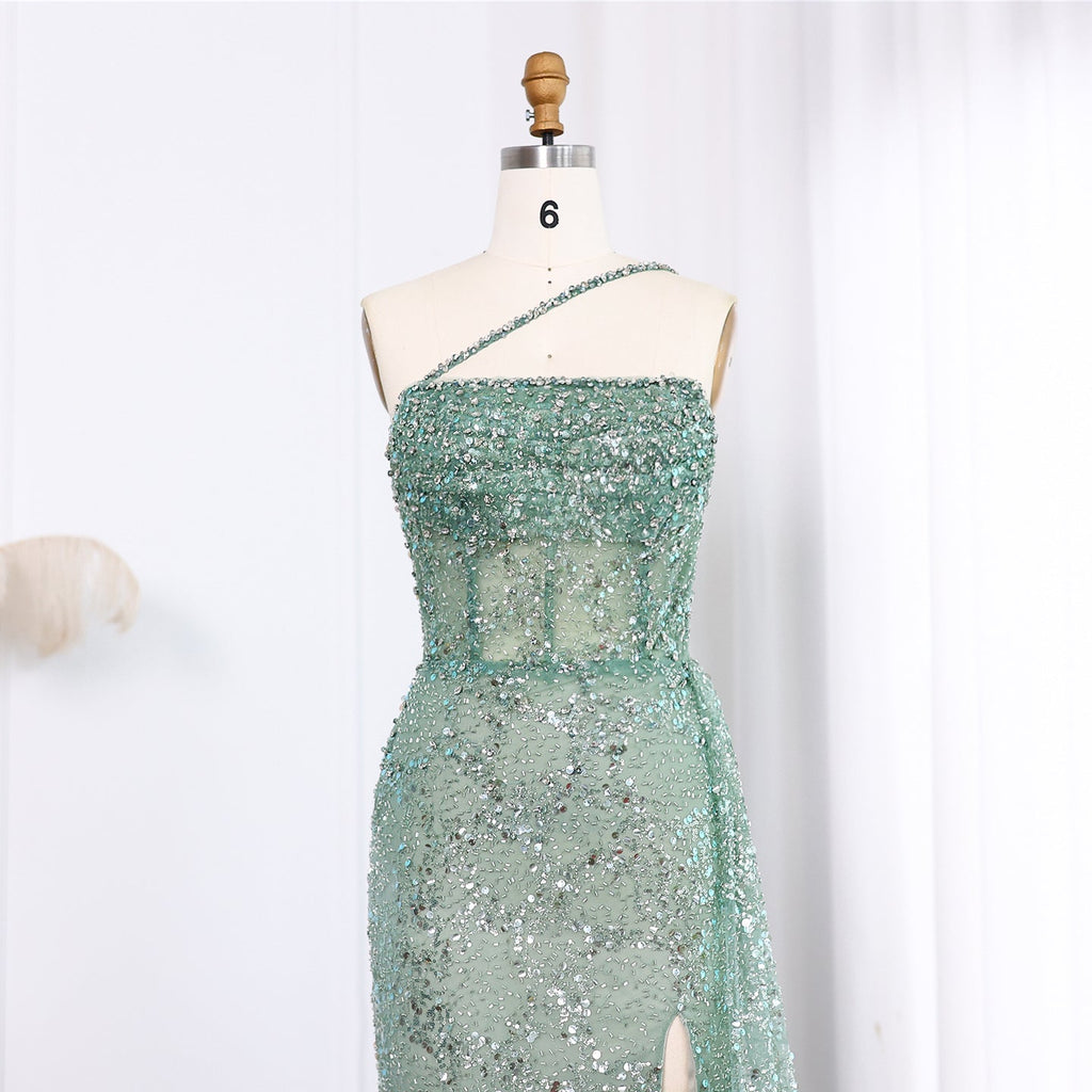 Luxury Blue One Shoulder Evening Dress with Overskirt SS710
