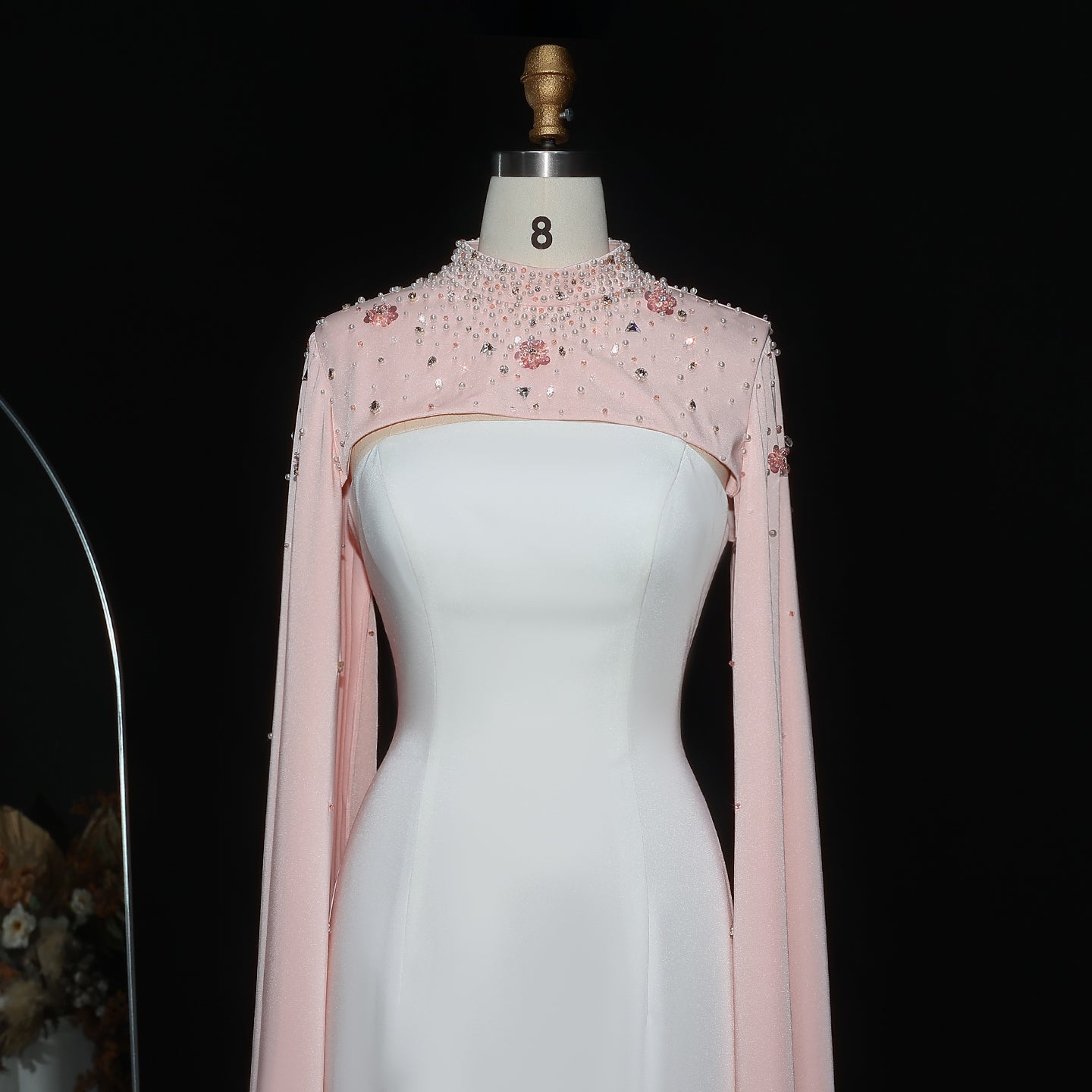 Luxury White Sheath Evening Dress with Crystal Cape SF251