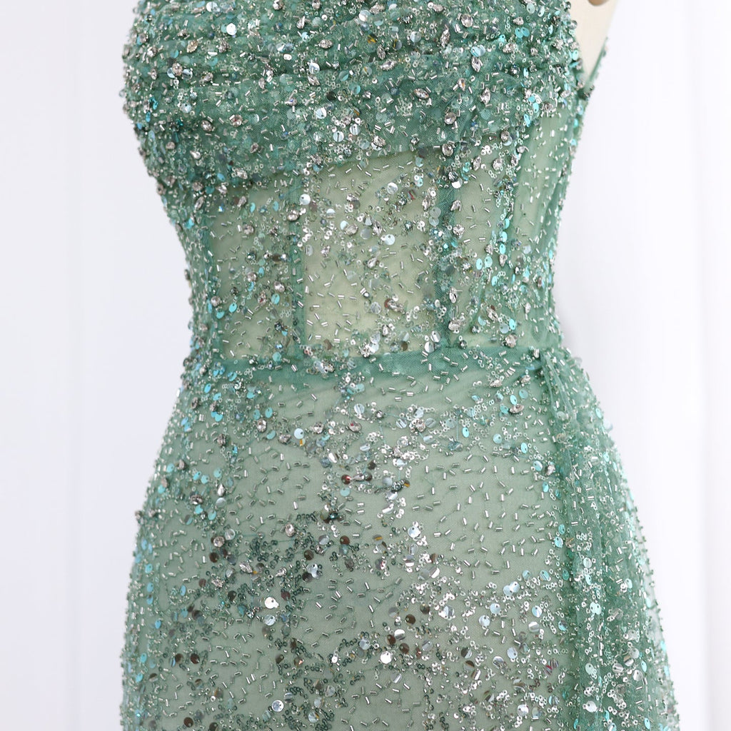 Luxury Blue One Shoulder Evening Dress with Overskirt SS710