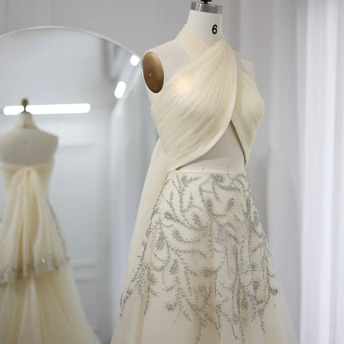 Luxury Crystal Halter Beige Evening Dress SS444