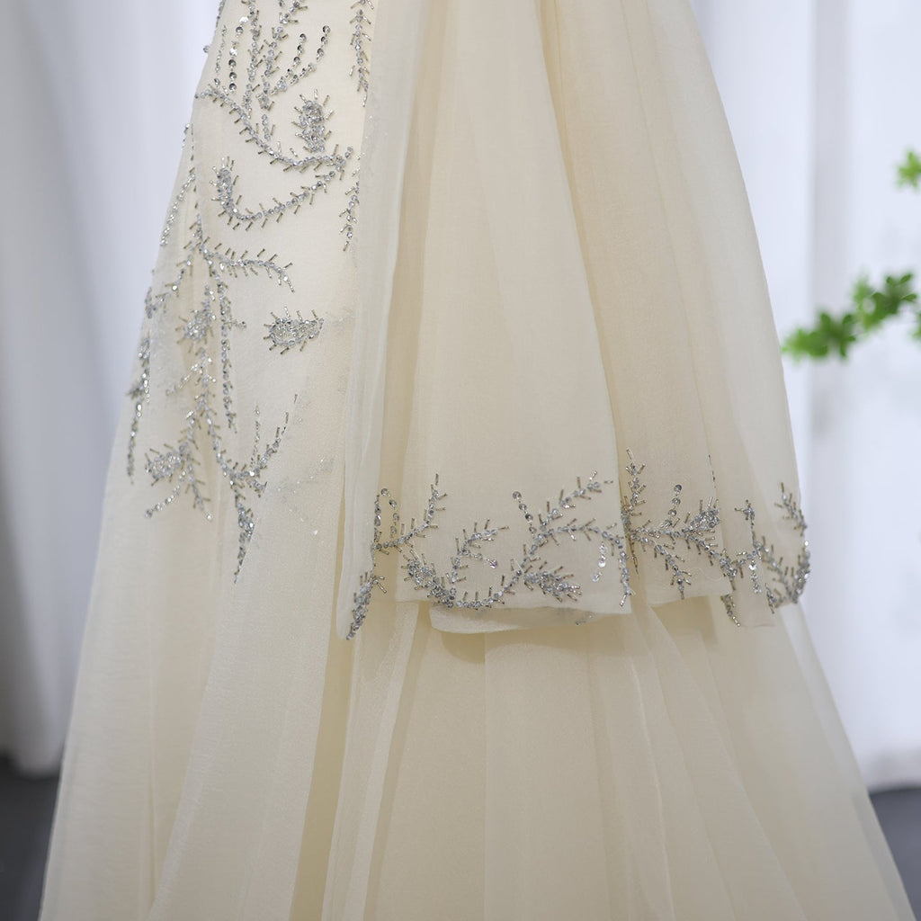 Sexy Beaded Beige Halter A-Line Sleeveless Evening Dress SS444