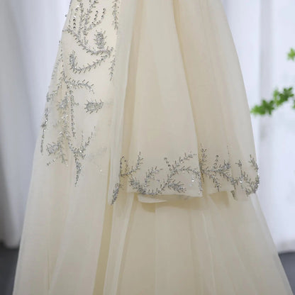 Luxury Crystal Halter Beige Evening Dress SS444