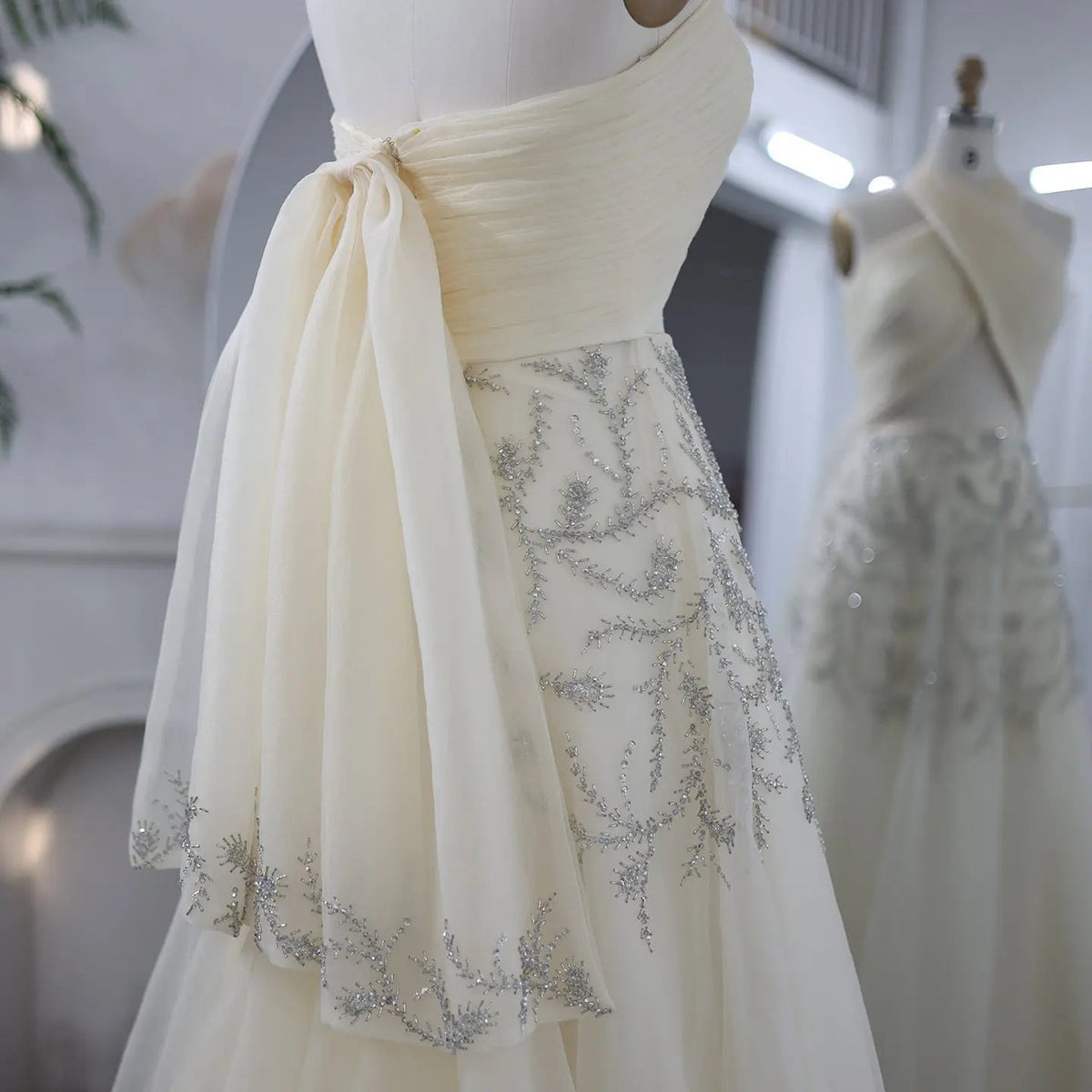 Luxury Crystal Halter Beige Evening Dress SS444