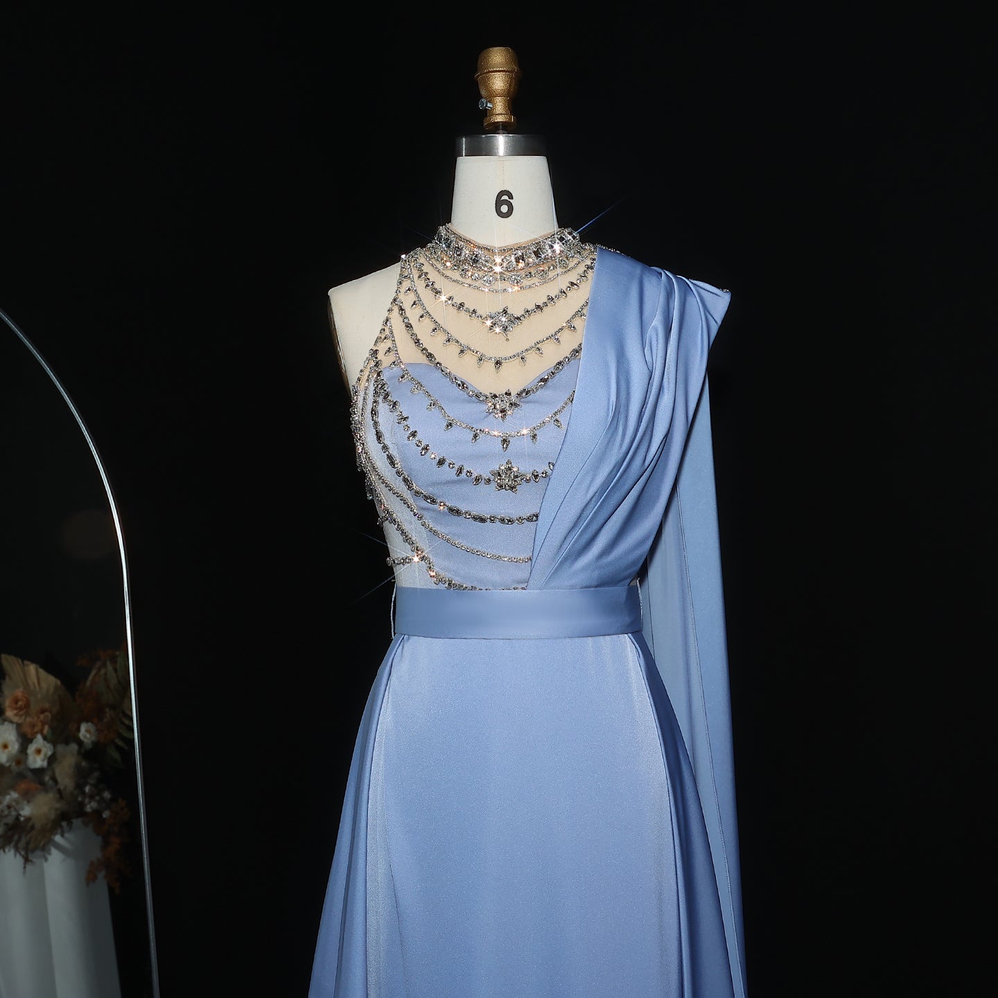 Luxury Crystal Blue Evening Dress with Overskirt SS300
