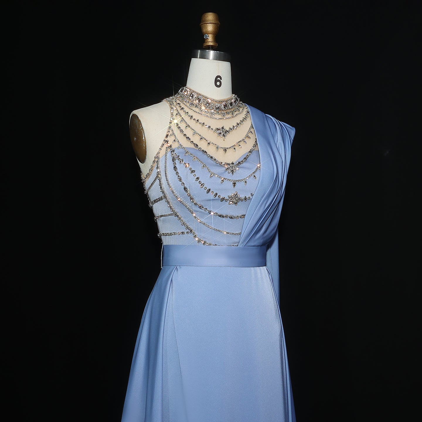 Luxury Crystal Blue Evening Dress with Overskirt SS300
