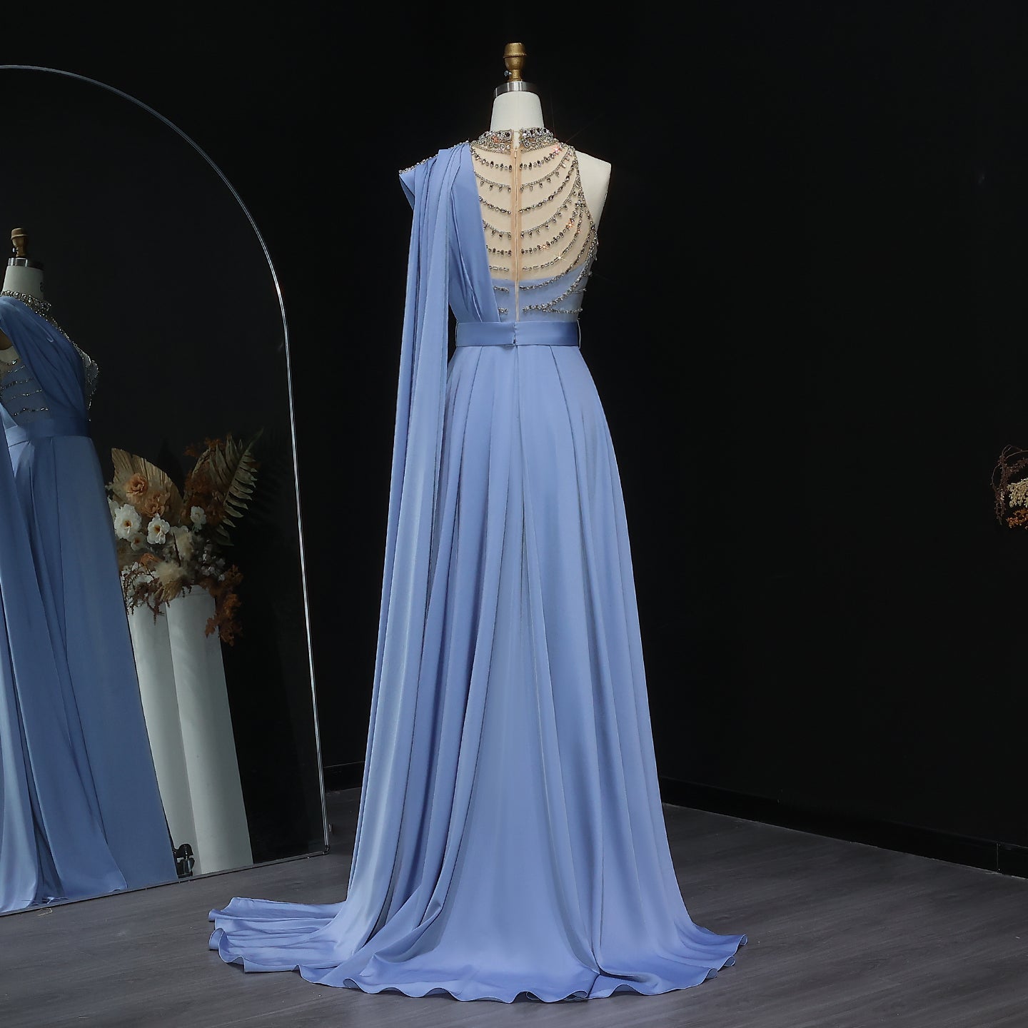 Luxury Crystal Blue Evening Dress with Overskirt SS300