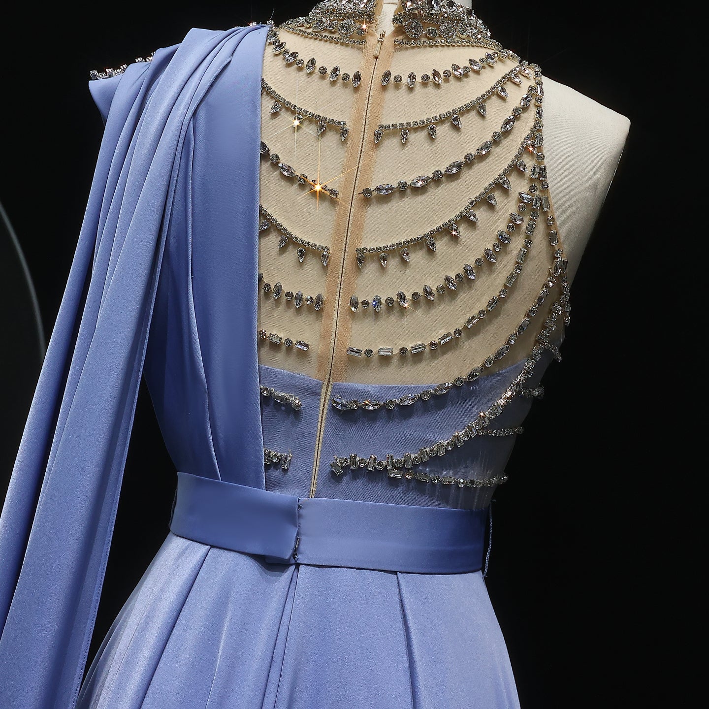 Luxury Crystal Blue Evening Dress with Overskirt SS300
